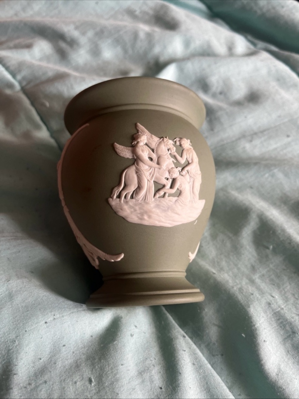 Wedgwood Green Jasperware 4" H x 3 1/4"W Vase